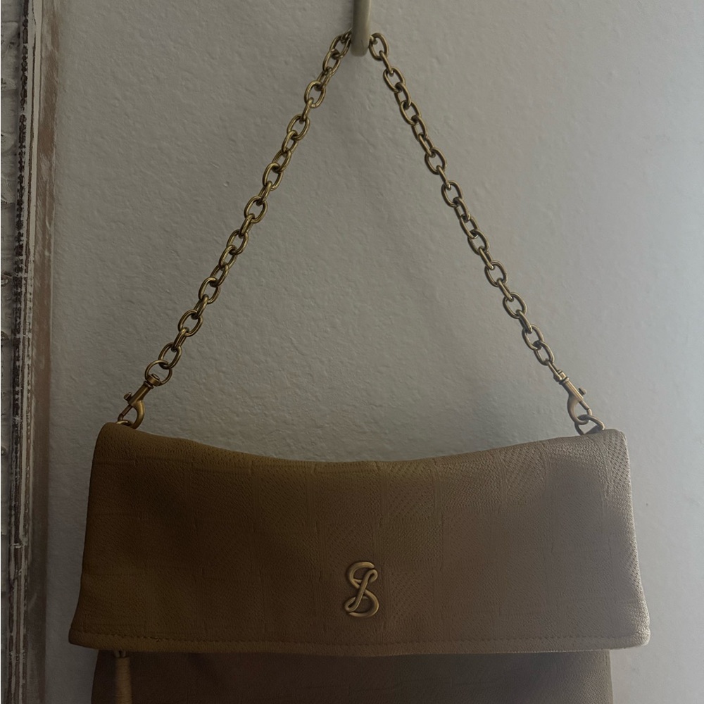 Tan Shoulder Bag with Gold Chain Strap